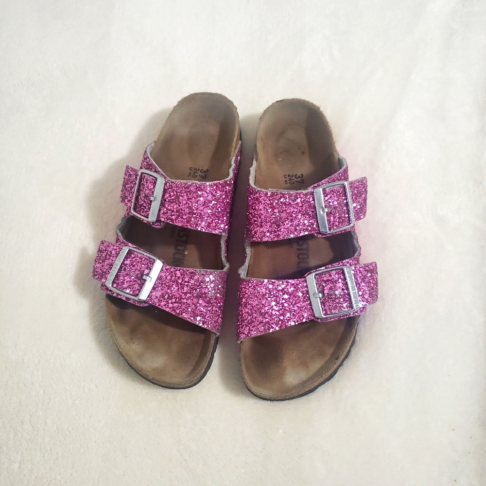 Birkenstock Arizona Pink Glitter Slides